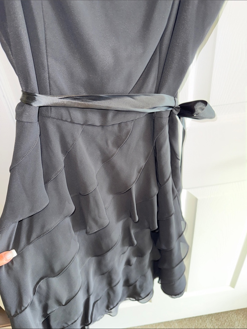 Black Layered Chiffon Spaghetti Strap Dress - Picture 2 of 5
